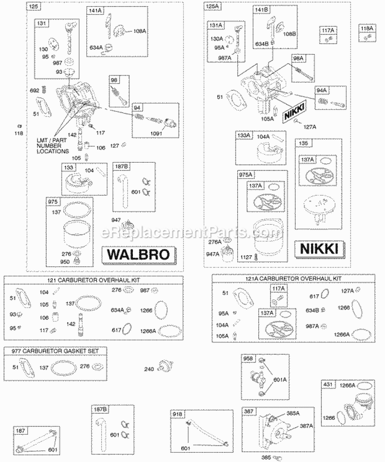 Carburetor Kit - Carburetor Overhaul Diagram and Parts List for 286H77-0556-E1  Briggs and Stratton Engine